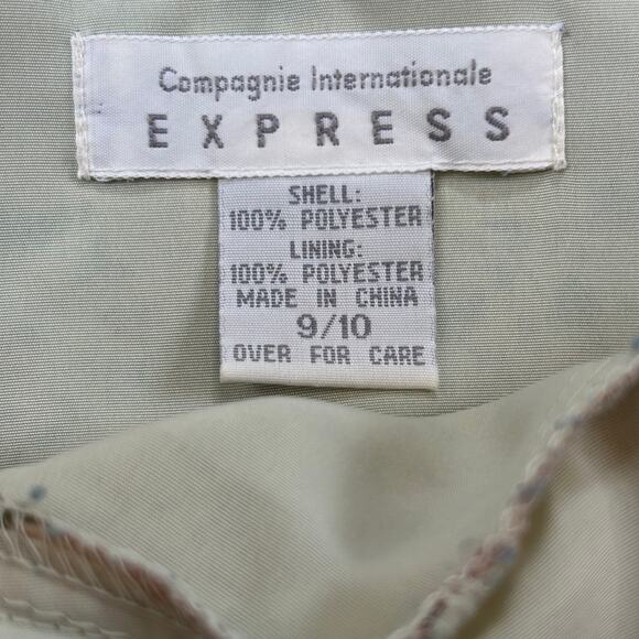 Y2K Express Floral Mini Dress Beige Pink Green Ruffle Trim Cottagecore M - Picture 6 of 6